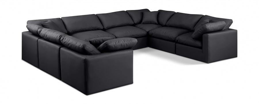 Meridian Furniture - Indulge 140" Vegan Leather Upholstered 8 Piece Modular Sectional - 146Black-Sec8A - GreatFurnitureDeal