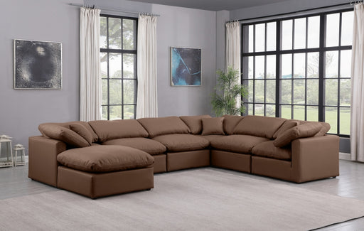 Meridian Furniture - Indulge 140" Vegan Leather Upholstered 7 Piece Modular Sectional - 146Brown-Sec7A - GreatFurnitureDeal