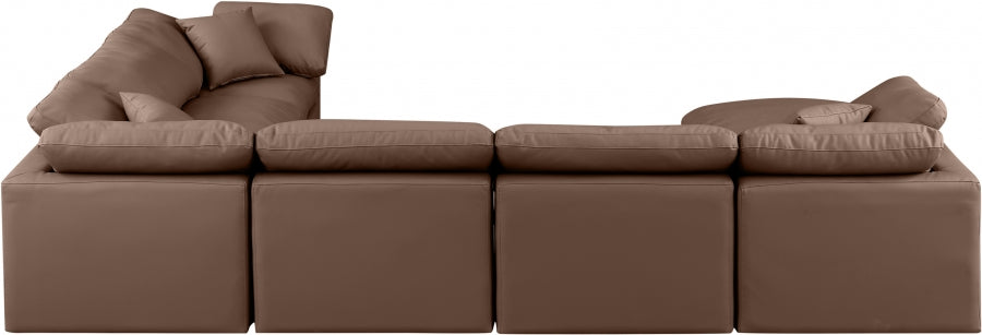 Meridian Furniture - Indulge 140" Vegan Leather Upholstered 7 Piece Modular Sectional - 146Brown-Sec7A - GreatFurnitureDeal
