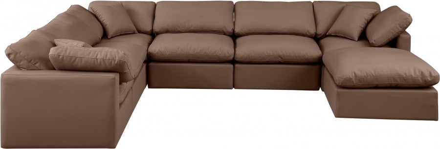 Meridian Furniture - Indulge 140" Vegan Leather Upholstered 7 Piece Modular Sectional - 146Brown-Sec7A - GreatFurnitureDeal