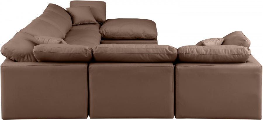 Meridian Furniture - Indulge 140" Vegan Leather Upholstered 7 Piece Modular Sectional - 146Brown-Sec7A - GreatFurnitureDeal