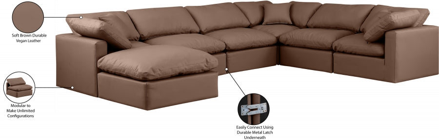 Meridian Furniture - Indulge 140" Vegan Leather Upholstered 7 Piece Modular Sectional - 146Brown-Sec7A - GreatFurnitureDeal