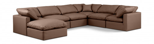 Meridian Furniture - Indulge 140" Vegan Leather Upholstered 7 Piece Modular Sectional - 146Brown-Sec7A - GreatFurnitureDeal