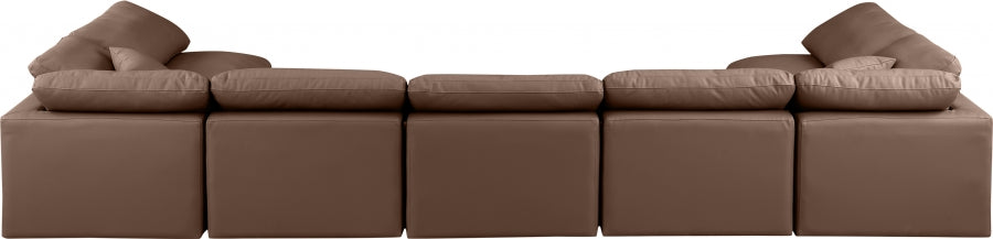Meridian Furniture - Indulge 175" Vegan Leather Upholstered 7 Piece Modular Sectional - 146Brown-Sec7B - GreatFurnitureDeal