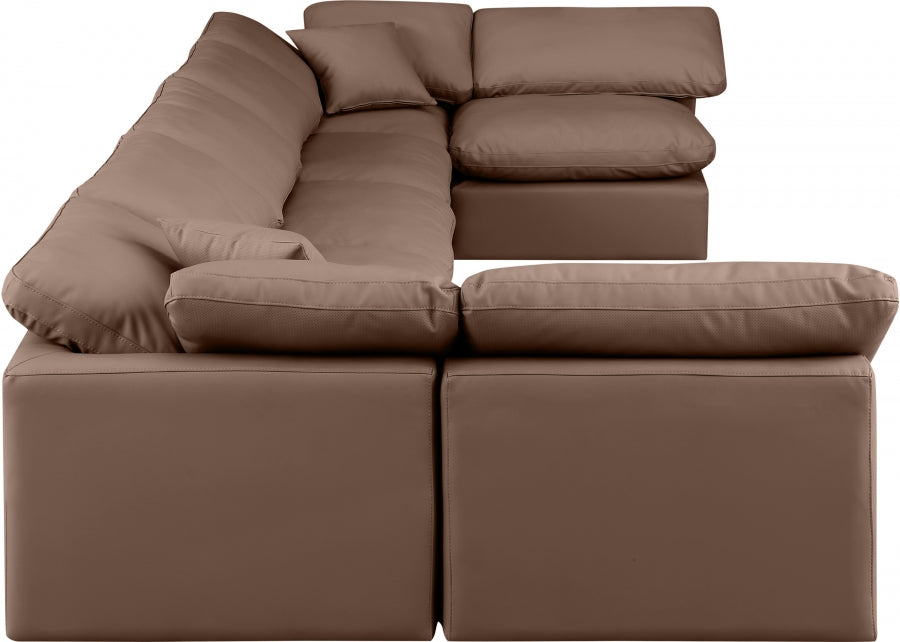 Meridian Furniture - Indulge 175" Vegan Leather Upholstered 7 Piece Modular Sectional - 146Brown-Sec7B - GreatFurnitureDeal