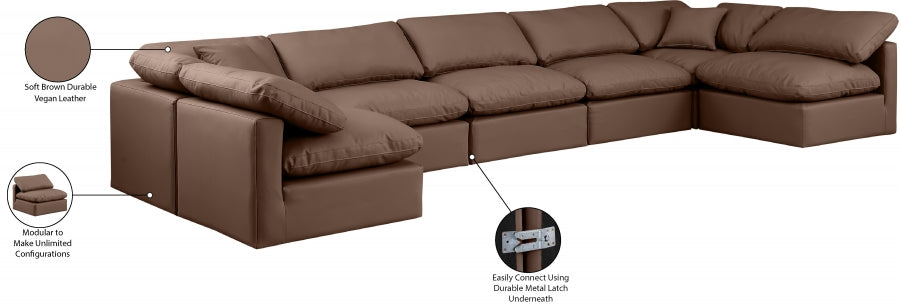 Meridian Furniture - Indulge 175" Vegan Leather Upholstered 7 Piece Modular Sectional - 146Brown-Sec7B - GreatFurnitureDeal
