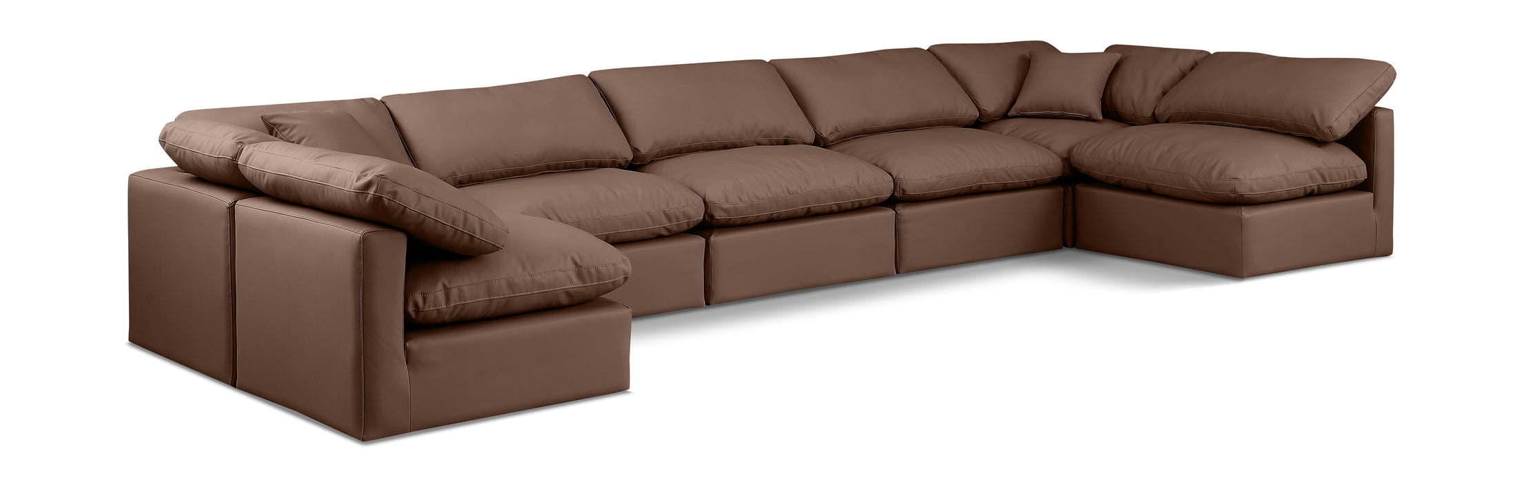 Meridian Furniture - Indulge 175" Vegan Leather Upholstered 7 Piece Modular Sectional - 146Brown-Sec7B - GreatFurnitureDeal