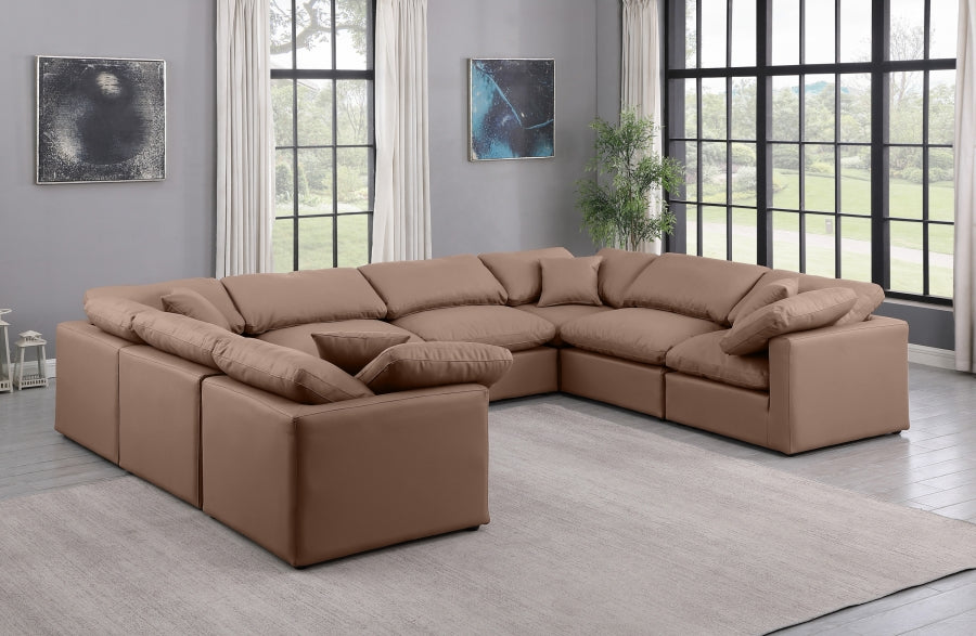 Meridian Furniture - Indulge 140" Vegan Leather Upholstered 8 Piece Modular Sectional - 146Brown-Sec8A - GreatFurnitureDeal