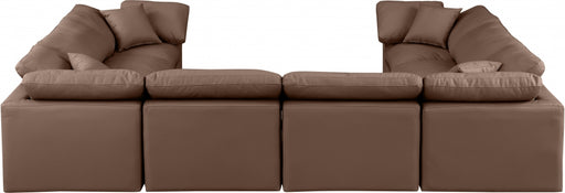 Meridian Furniture - Indulge 140" Vegan Leather Upholstered 8 Piece Modular Sectional - 146Brown-Sec8A - GreatFurnitureDeal