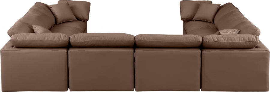 Meridian Furniture - Indulge 140" Vegan Leather Upholstered 8 Piece Modular Sectional - 146Brown-Sec8A - GreatFurnitureDeal