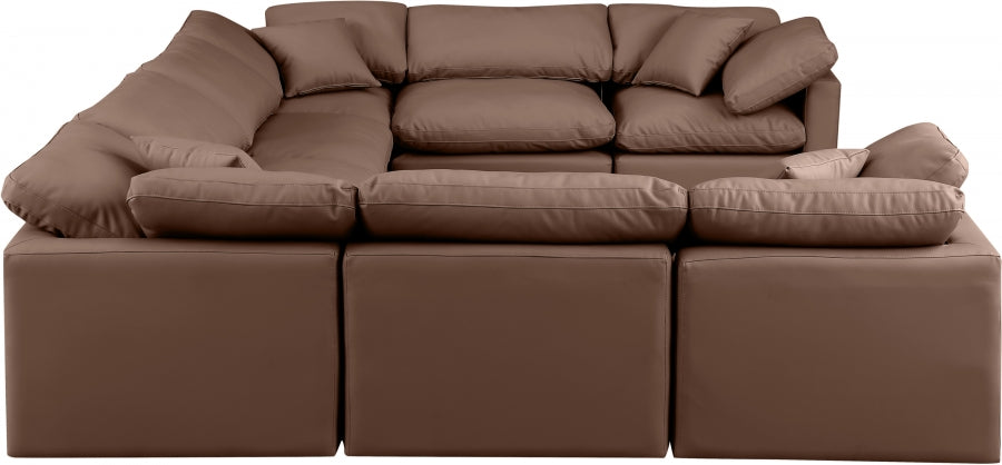 Meridian Furniture - Indulge 140" Vegan Leather Upholstered 8 Piece Modular Sectional - 146Brown-Sec8A - GreatFurnitureDeal