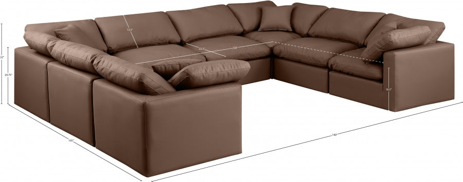 Meridian Furniture - Indulge 140" Vegan Leather Upholstered 8 Piece Modular Sectional - 146Brown-Sec8A - GreatFurnitureDeal