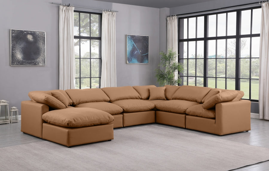 Meridian Furniture - Indulge 140" Vegan Leather Upholstered 7 Piece Modular Sectional - 146Cognac-Sec7A - GreatFurnitureDeal