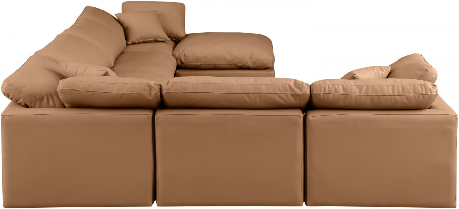 Meridian Furniture - Indulge 140" Vegan Leather Upholstered 7 Piece Modular Sectional - 146Cognac-Sec7A - GreatFurnitureDeal