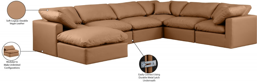 Meridian Furniture - Indulge 140" Vegan Leather Upholstered 7 Piece Modular Sectional - 146Cognac-Sec7A - GreatFurnitureDeal