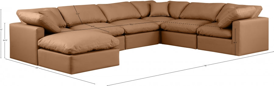 Meridian Furniture - Indulge 140" Vegan Leather Upholstered 7 Piece Modular Sectional - 146Cognac-Sec7A - GreatFurnitureDeal