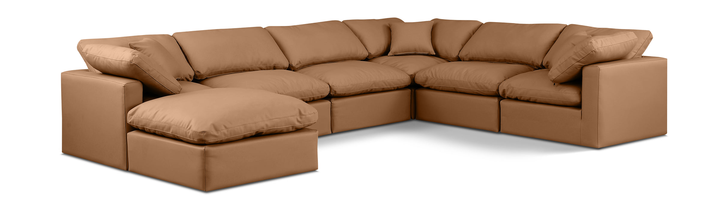 Meridian Furniture - Indulge 140" Vegan Leather Upholstered 7 Piece Modular Sectional - 146Cognac-Sec7A - GreatFurnitureDeal