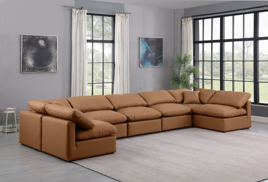 Meridian Furniture - Indulge 175" Vegan Leather Upholstered 7 Piece Modular Sectional - 146Cognac-Sec7B - GreatFurnitureDeal