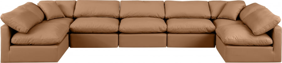Meridian Furniture - Indulge 175" Vegan Leather Upholstered 7 Piece Modular Sectional - 146Cognac-Sec7B - GreatFurnitureDeal
