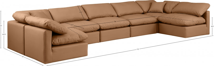 Meridian Furniture - Indulge 175" Vegan Leather Upholstered 7 Piece Modular Sectional - 146Cognac-Sec7B - GreatFurnitureDeal