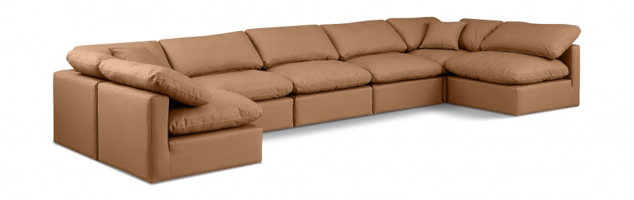 Meridian Furniture - Indulge 175" Vegan Leather Upholstered 7 Piece Modular Sectional - 146Cognac-Sec7B - GreatFurnitureDeal