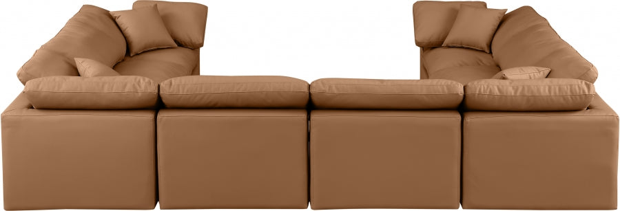 Meridian Furniture - Indulge 140" Vegan Leather Upholstered 8 Piece Modular Sectional - 146Cognac-Sec8A - GreatFurnitureDeal