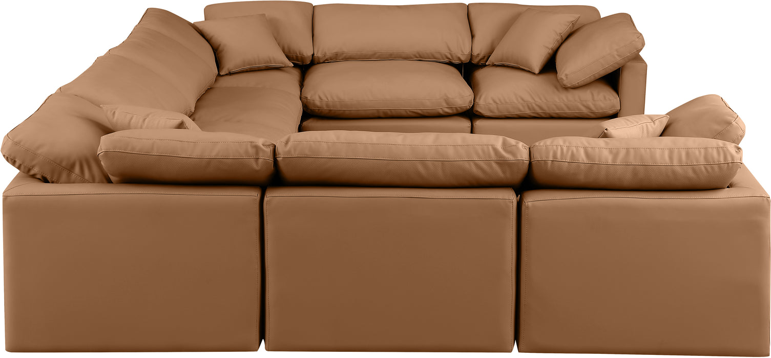 Meridian Furniture - Indulge 140" Vegan Leather Upholstered 8 Piece Modular Sectional - 146Cognac-Sec8A - GreatFurnitureDeal