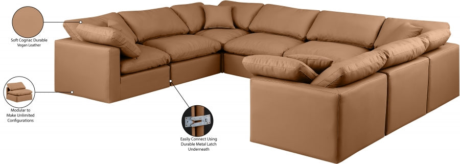 Meridian Furniture - Indulge 140" Vegan Leather Upholstered 8 Piece Modular Sectional - 146Cognac-Sec8A - GreatFurnitureDeal