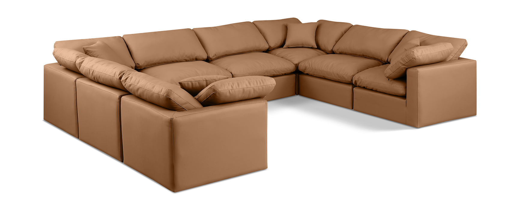 Meridian Furniture - Indulge 140" Vegan Leather Upholstered 8 Piece Modular Sectional - 146Cognac-Sec8A - GreatFurnitureDeal