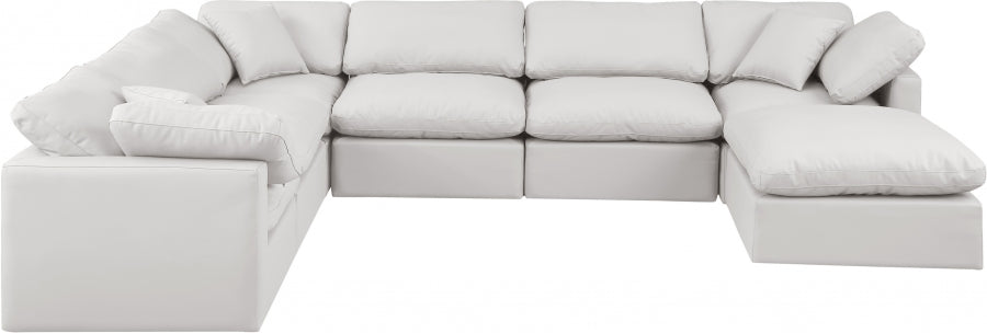 Meridian Furniture - Indulge 140" Vegan Leather Upholstered 7 Piece Modular Sectional - 146Cream-Sec7A - GreatFurnitureDeal