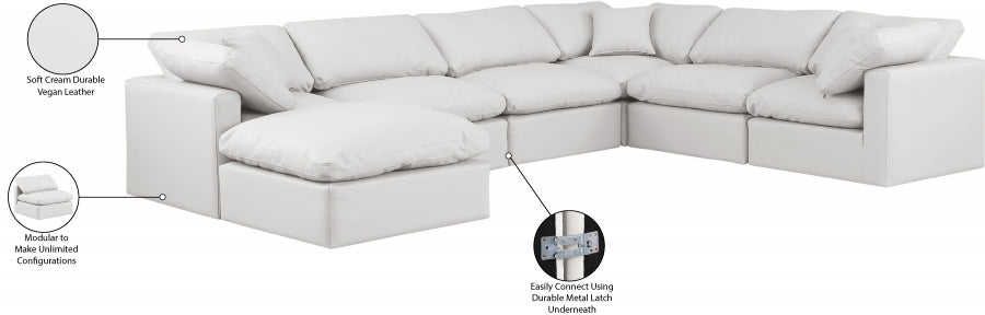 Meridian Furniture - Indulge 140" Vegan Leather Upholstered 7 Piece Modular Sectional - 146Cream-Sec7A - GreatFurnitureDeal