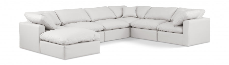 Meridian Furniture - Indulge 140" Vegan Leather Upholstered 7 Piece Modular Sectional - 146Cream-Sec7A - GreatFurnitureDeal