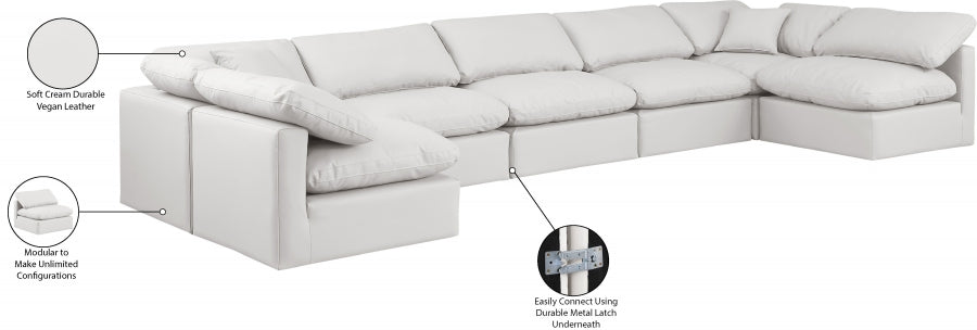 Meridian Furniture - Indulge 175" Vegan Leather Upholstered 7 Piece Modular Sectional - 146Cream-Sec7B - GreatFurnitureDeal