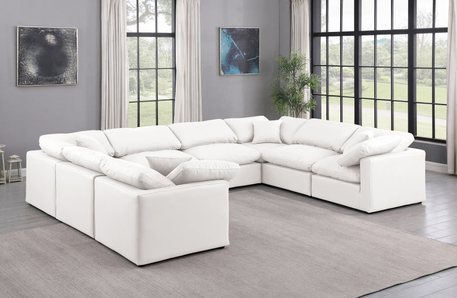 Meridian Furniture - Indulge 140" Vegan Leather Upholstered 8 Piece Modular Sectional - 146Cream-Sec8A - GreatFurnitureDeal