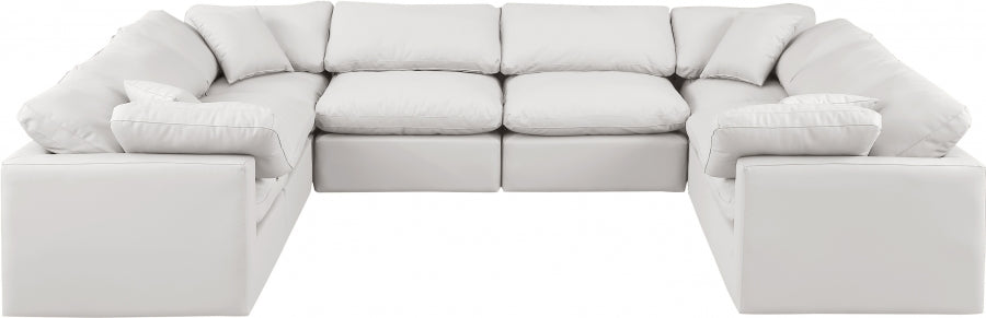 Meridian Furniture - Indulge 140" Vegan Leather Upholstered 8 Piece Modular Sectional - 146Cream-Sec8A - GreatFurnitureDeal