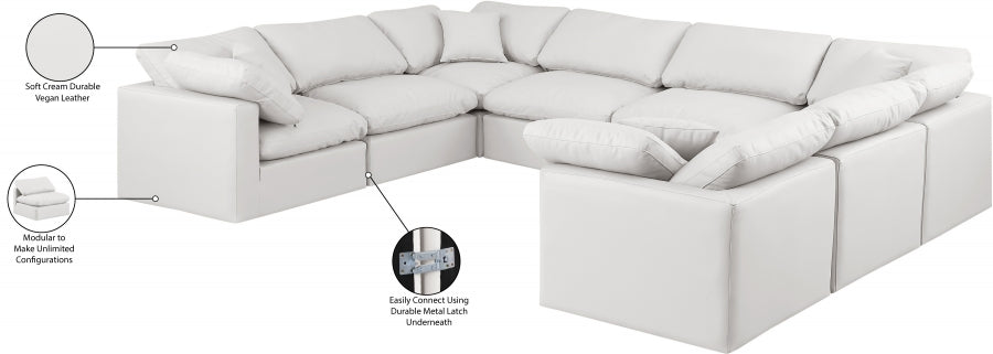 Meridian Furniture - Indulge 140" Vegan Leather Upholstered 8 Piece Modular Sectional - 146Cream-Sec8A - GreatFurnitureDeal