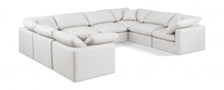 Meridian Furniture - Indulge 140" Vegan Leather Upholstered 8 Piece Modular Sectional - 146Cream-Sec8A - GreatFurnitureDeal