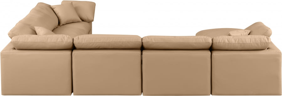 Meridian Furniture - Indulge 140" Vegan Leather Upholstered 7 Piece Modular Sectional - 146Tan-Sec7A - GreatFurnitureDeal