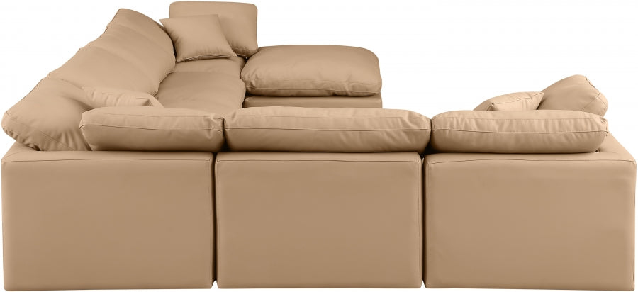 Meridian Furniture - Indulge 140" Vegan Leather Upholstered 7 Piece Modular Sectional - 146Tan-Sec7A - GreatFurnitureDeal