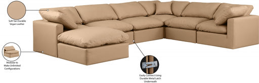 Meridian Furniture - Indulge 140" Vegan Leather Upholstered 7 Piece Modular Sectional - 146Tan-Sec7A - GreatFurnitureDeal