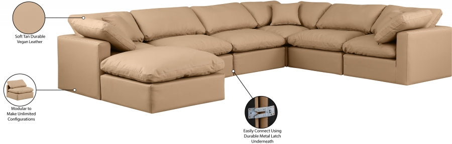 Meridian Furniture - Indulge 140" Vegan Leather Upholstered 7 Piece Modular Sectional - 146Tan-Sec7A - GreatFurnitureDeal