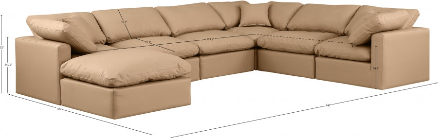 Meridian Furniture - Indulge 140" Vegan Leather Upholstered 7 Piece Modular Sectional - 146Tan-Sec7A - GreatFurnitureDeal