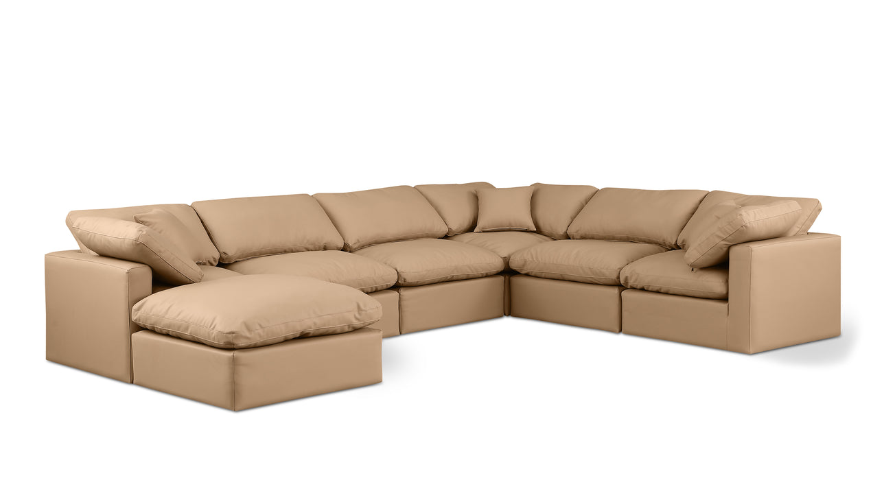Meridian Furniture - Indulge 140" Vegan Leather Upholstered 7 Piece Modular Sectional - 146Tan-Sec7A - GreatFurnitureDeal