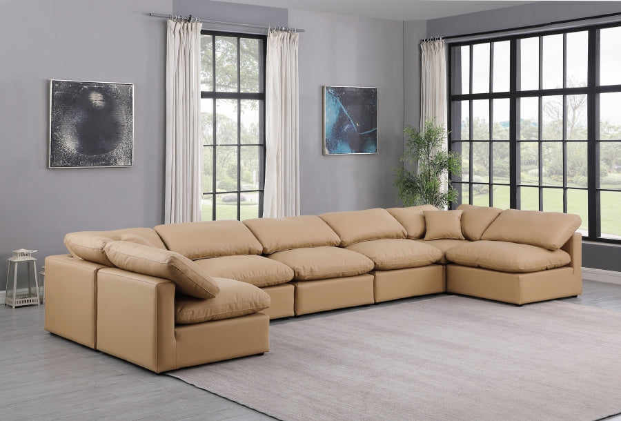 Meridian Furniture - Indulge 175" Vegan Leather Upholstered 7 Piece Modular Sectional - 146Tan-Sec7B - GreatFurnitureDeal