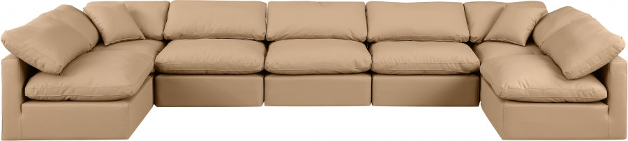 Meridian Furniture - Indulge 175" Vegan Leather Upholstered 7 Piece Modular Sectional - 146Tan-Sec7B - GreatFurnitureDeal