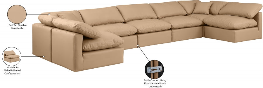 Meridian Furniture - Indulge 175" Vegan Leather Upholstered 7 Piece Modular Sectional - 146Tan-Sec7B - GreatFurnitureDeal