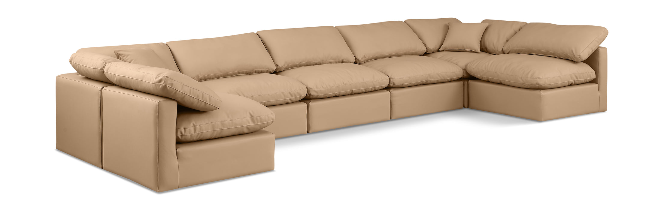Meridian Furniture - Indulge 175" Vegan Leather Upholstered 7 Piece Modular Sectional - 146Tan-Sec7B - GreatFurnitureDeal