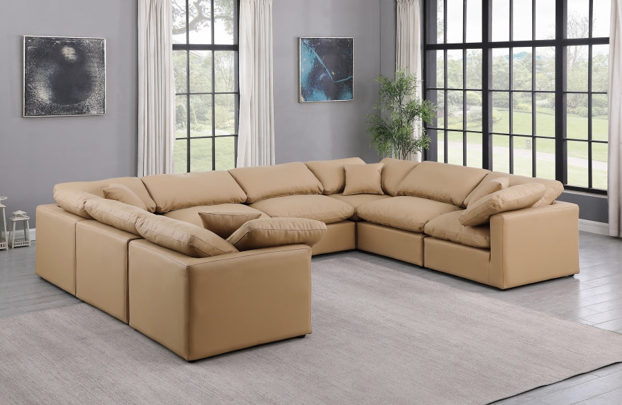 Meridian Furniture - Indulge 140" Vegan Leather Upholstered 8 Piece Modular Sectional - 146Tan-Sec8A - GreatFurnitureDeal
