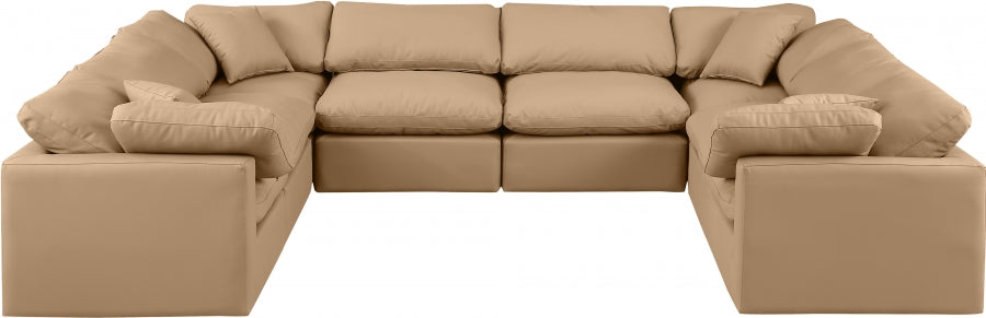 Meridian Furniture - Indulge 140" Vegan Leather Upholstered 8 Piece Modular Sectional - 146Tan-Sec8A - GreatFurnitureDeal