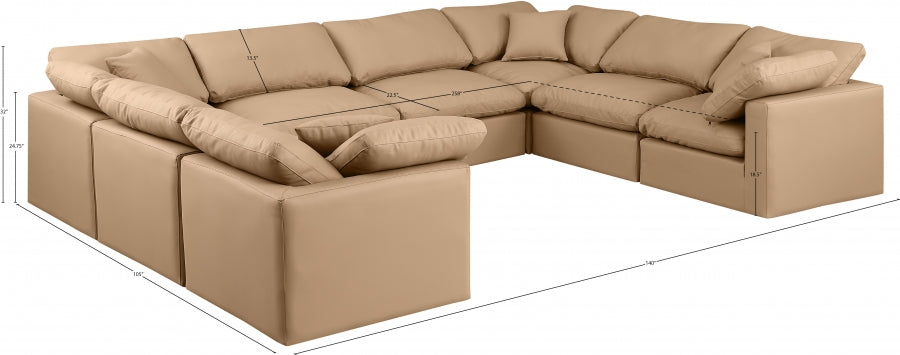 Meridian Furniture - Indulge 140" Vegan Leather Upholstered 8 Piece Modular Sectional - 146Tan-Sec8A - GreatFurnitureDeal